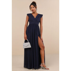 Lulus Gorgeous Goal Navy Pleated Backless Surplice Maxi Dress Blue - Size M